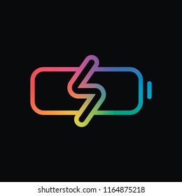 Simple charge battery, charging level. Rainbow color and dark background