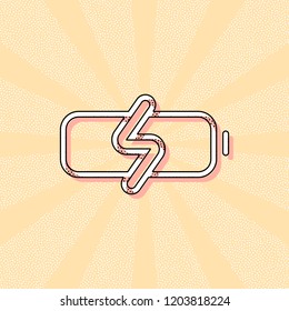 Simple charge battery, charging level. Vintage retro typography with offset printing effect. Dots poster with comics pop art background