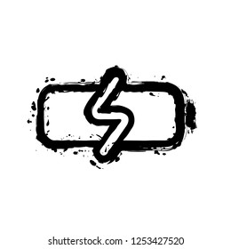 Simple charge battery, charging level. Black ink with splashes on white background