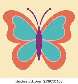 A simple and charming illustration of a butterfly with vibrant colors, perfect for adding a touch of whimsy to your designs. This graphic is ideal for children's products, nature-themed projects.