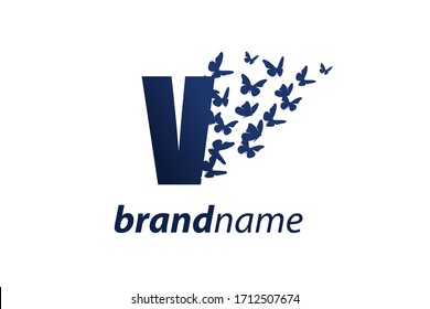 Diseño del logotipo de ilustración simple y encantadora, libertad de mariposa V inicial.