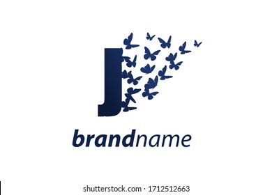Simple and charming illustration logo design initial J Butterfly freedom.
