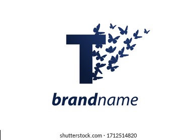 Simple and charming illustration logo design initial T Butterfly freedom.