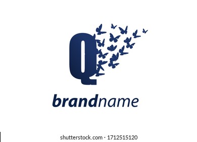 Simple and charming illustration logo design initial Q Butterfly freedom.