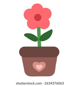 Uma ilustração simples e encantadora de uma flor em vaso com um detalhe de coração, incorporando um design limpo e delicioso adequado para vários projetos criativos.