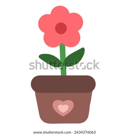A simple and charming illustration of a potted flower with a heart detail, embodying a clean and delightful design suitable for various creative projects.