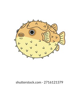 Una ilustración simple y encantadora de un pez globo redondo y puntiagudo en un estilo de dibujos animados, aislado sobre un fondo blanco.