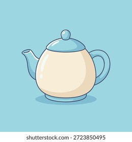 Una ilustración simple y encantadora de una tetera con una tapa y asa azul claro, sobre un fondo azul claro sólido.