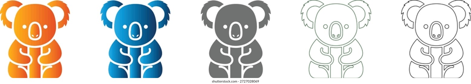 Un koala simple y encantador, presentado como un ícono plano aislado, renderizado en Arte vectorial negro sólido, perteneciente a un conjunto de íconos unificados.