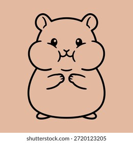 Eine schlichte, charmante Linienzeichnung eines Hamsters mit ausgestreckten Wangen, die auf einfarbigem Hintergrund steht.