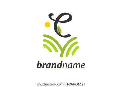 Simple and charming logo design illustration initial C field or garden.