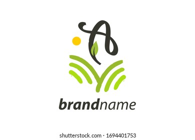 Simple and charming logo design illustration initial A field or garden.