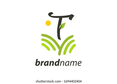 Simple and charming logo design illustration initial T field or garden.
