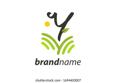 Simple and charming logo design illustration initial Y field or garden.