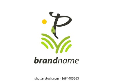 Simple and charming logo design illustration initial P field or garden.