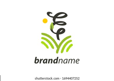 Simple and charming logo design illustration initial E field or garden.