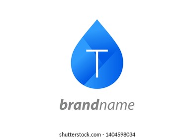 Simple and Charming logo design initial T in blue water drop.