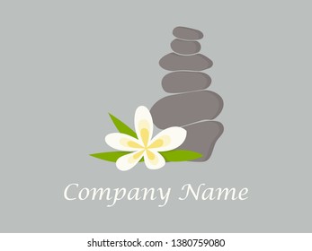 Simple and Charming logo design rock balance with flower.