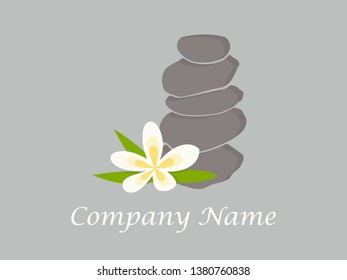 Simple and Charming logo design rock balancing with flower.