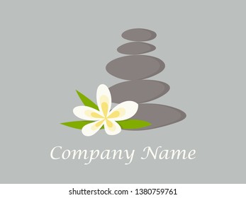 Simple and Charming logo design stone balance with flower.