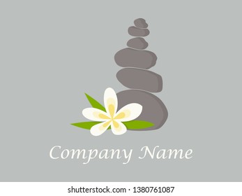 Simple and Charming logo design stone balancing with flower.