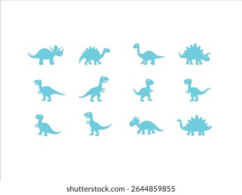 Simple and charming, this vector features a collection of light blue dinosaur silhouettes set against a clean white background.and illustrations.