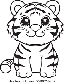 A simple and charming vector illustration of a baby tiger with big eyes and a friendly expression. Ideal for logos, stickers, or decorations.