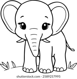 A simple and charming vector illustration of a baby elephant with big eyes and a friendly expression. Ideal for logos, stickers, or decorations.