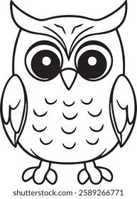 A simple and charming vector illustration of an owl with big eyes and a friendly expression. Ideal for logos, stickers, or decorations.