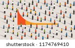 Simple chart of Long tail marketing theory for business strategy, vector illustration of crowd in color