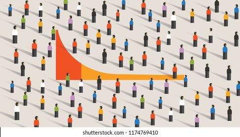 Simple chart of Long tail marketing theory for business strategy, vector illustration of crowd in color