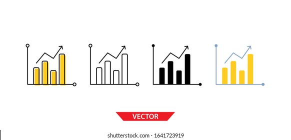Simple chart sideways icon on white background 4 types such as outline, black, color, outline and color. Vector illustration.