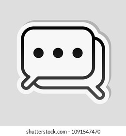 Simple chat. Couple of square text clouds. Linear icon with thin outline. Sticker style with white border and simple shadow on gray background