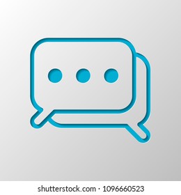 Simple chat. Couple of square text clouds. Linear icon with thin outline. Paper design. Cutted symbol with shadow