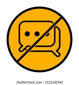 Simple chat. Couple of square text clouds. Linear icon with thin outline. not allowed, black object in warning sign with orange background color