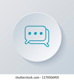 Simple chat. Couple of square text clouds. Linear icon with thin outline. Cut circle with gray and blue layers. Paper style