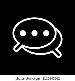 Simple chat. Couple of text clouds. Linear icon with thin outline. White icon on black background. Inversion