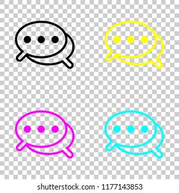 Simple chat. Couple of text clouds. Linear icon with thin outline. Colored set of cmyk icons on transparent background