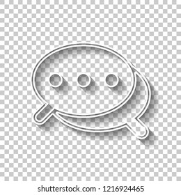 Simple chat. Couple of text clouds. Linear icon with thin outline. White outline sign with shadow on transparent background