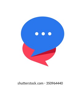 Simple Chat or Dialogue. Flat white symbol in the orange circle. Vector illustration icon
