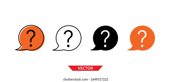 Chat simple, icono de pregunta sobre fondo blanco 4 tipos como contorno, negro, color, contorno y color. Ilustración vectorial.
