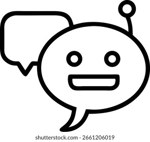 A simple chatbot icon featuring a friendly robot face with a speech bubble for ai customer service use 101