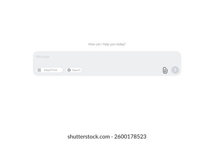 Simple chatbot UI with a search bar, deep research option, and a minimalistic design