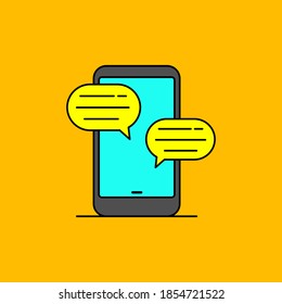 Ilustración vectorial de concepto simple parloteo sobre fondo amarillo. Icono de color lineal en chats