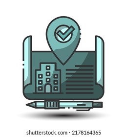 Simple check in filled line icon, hotel and register concept monotone color, 128x128 pixel perfect on the white background