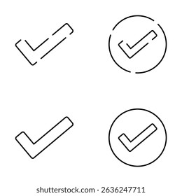 Simple check mark vector icon illustration set. Set of 4 illustrations. Color is black.