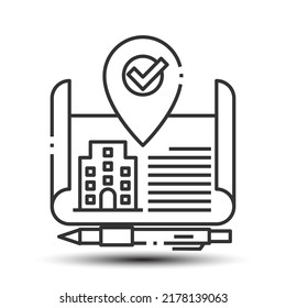 Simple check in outline icon, hotel and register concept, 128x128 pixel perfect on the white background