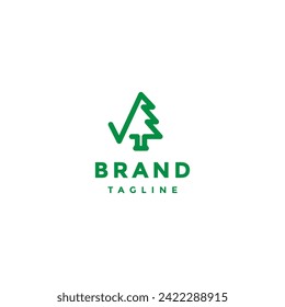 Simple Check Pine Line Logo Design. Check and Pine Trees Icon in One Line Logo Design.