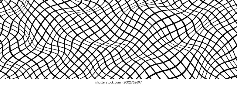 Simple checkered grid background. Vector illustration of pattern with optical illusion, op art. Long horizontal banner.