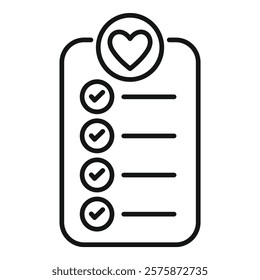 Simple checklist with a heart icon is representing a concept of successful relationship or self love